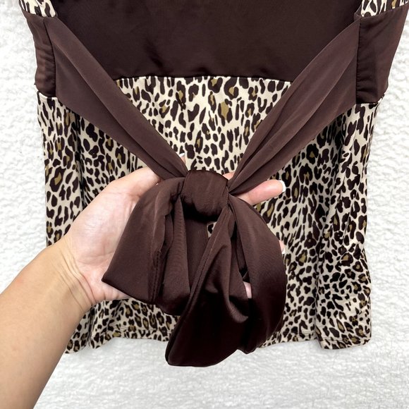 NWT NEW No Boundaries Brown Beige Cheetah Leopard Slinky Stretch Babydoll Top L - Picture 4 of 10